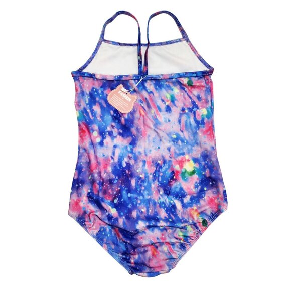 Galaxy Print Girls One-Piece Swimsuit With Spaghetti Straps Size  8 -10 - Picture 2 of 6